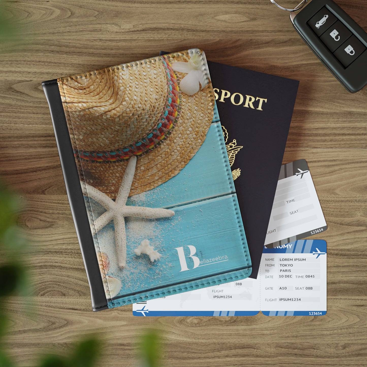 BELLAZEEBRA Passport Cover with summer hat and starfish