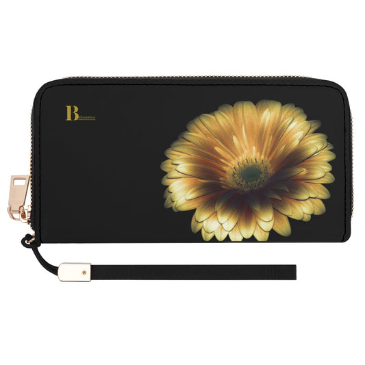 Black and Gold Gerbera Casual Clutch Wallet