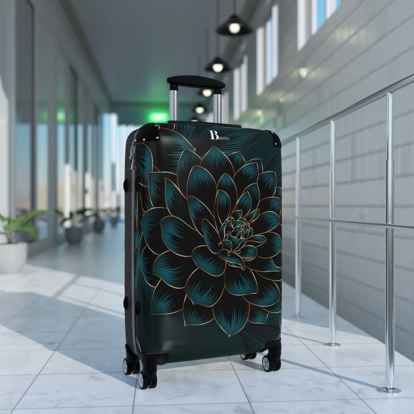 BELLAZEEBRA Customized suitcases with flower print in dark blue and black