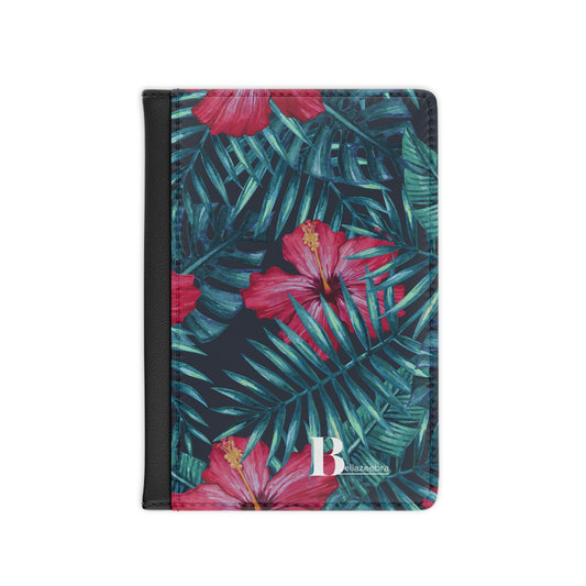 BELLAZEEBRA Passport Cover with tropical leaves and hibiscus