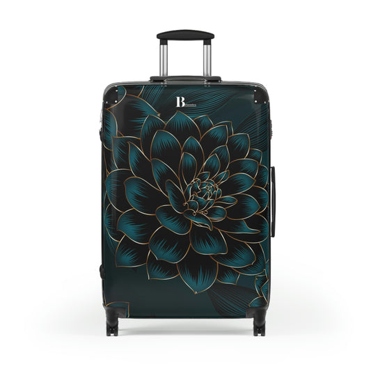 BELLAZEEBRA Customized suitcases with flower print in dark blue and black