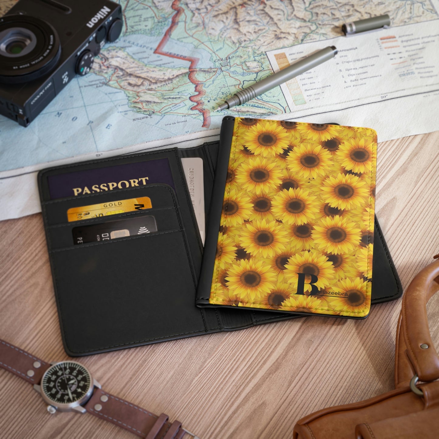 BELLAZEEBRA Passport Cover with all-over sunflowers design