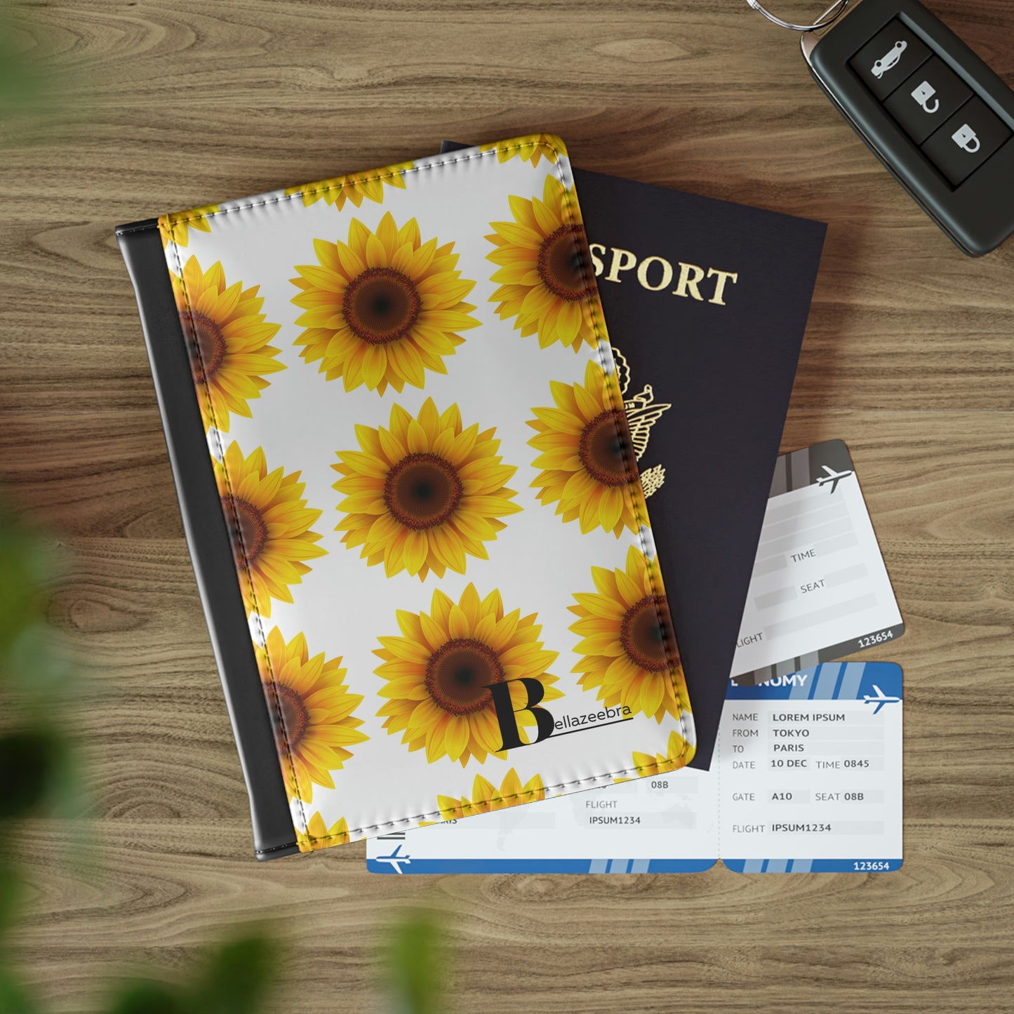 BELLAZEEBRA Passport Cover with repeating sunflowers design