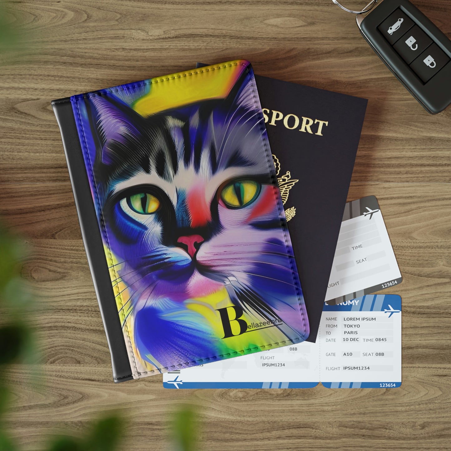 BELLAZEEBRA Passport Cover with cat face in multicolor