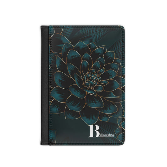 BELLAZEEBRA Passport Cover with dark blue flower and dark background