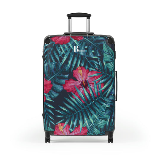 Customized hard-shell suitcases with tropical flowers and leaves