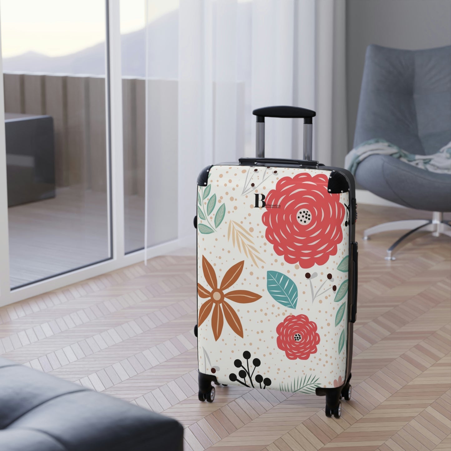 BELLAZEEBRA Customized hard-shell suitcases with whimsical flower prints on white background
