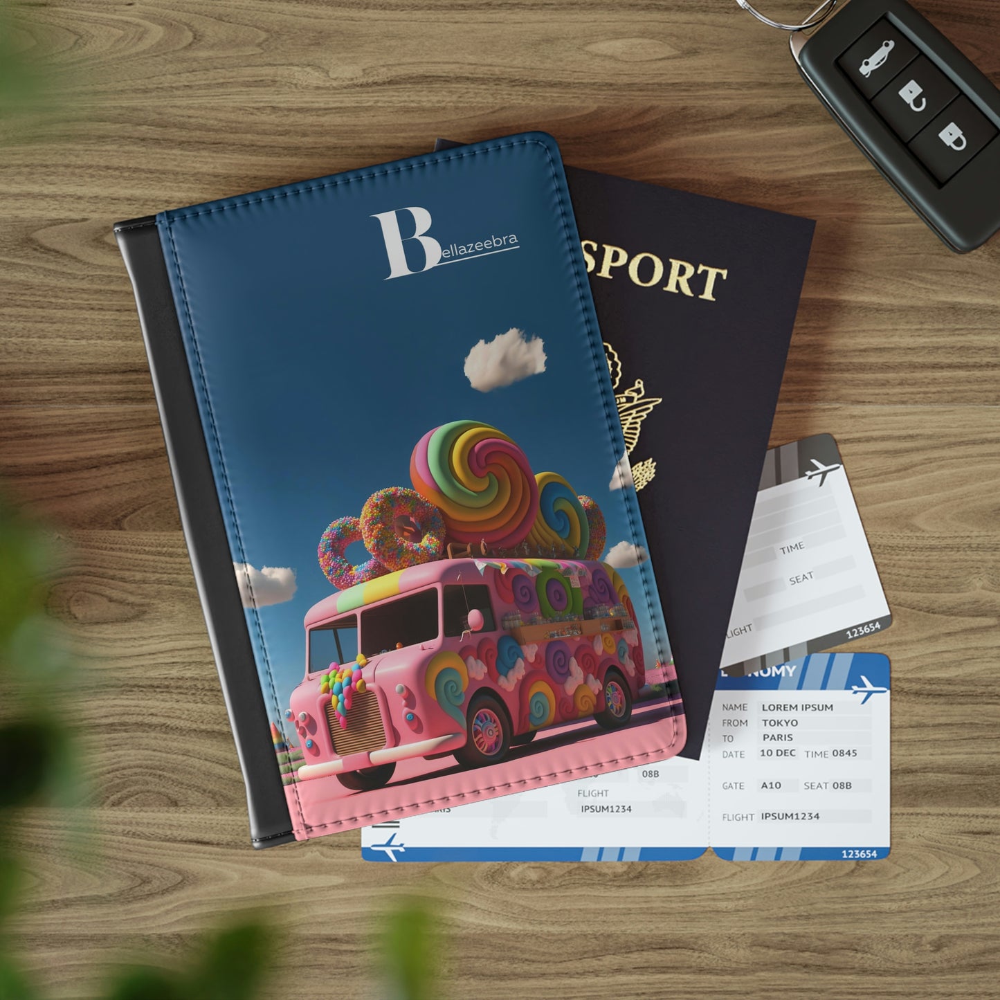 BELLAZEEBRA Passport Cover with candy caravan car design