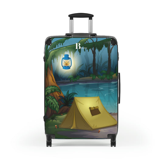 Customized hard-shell suitcases with camping tent and dark sky